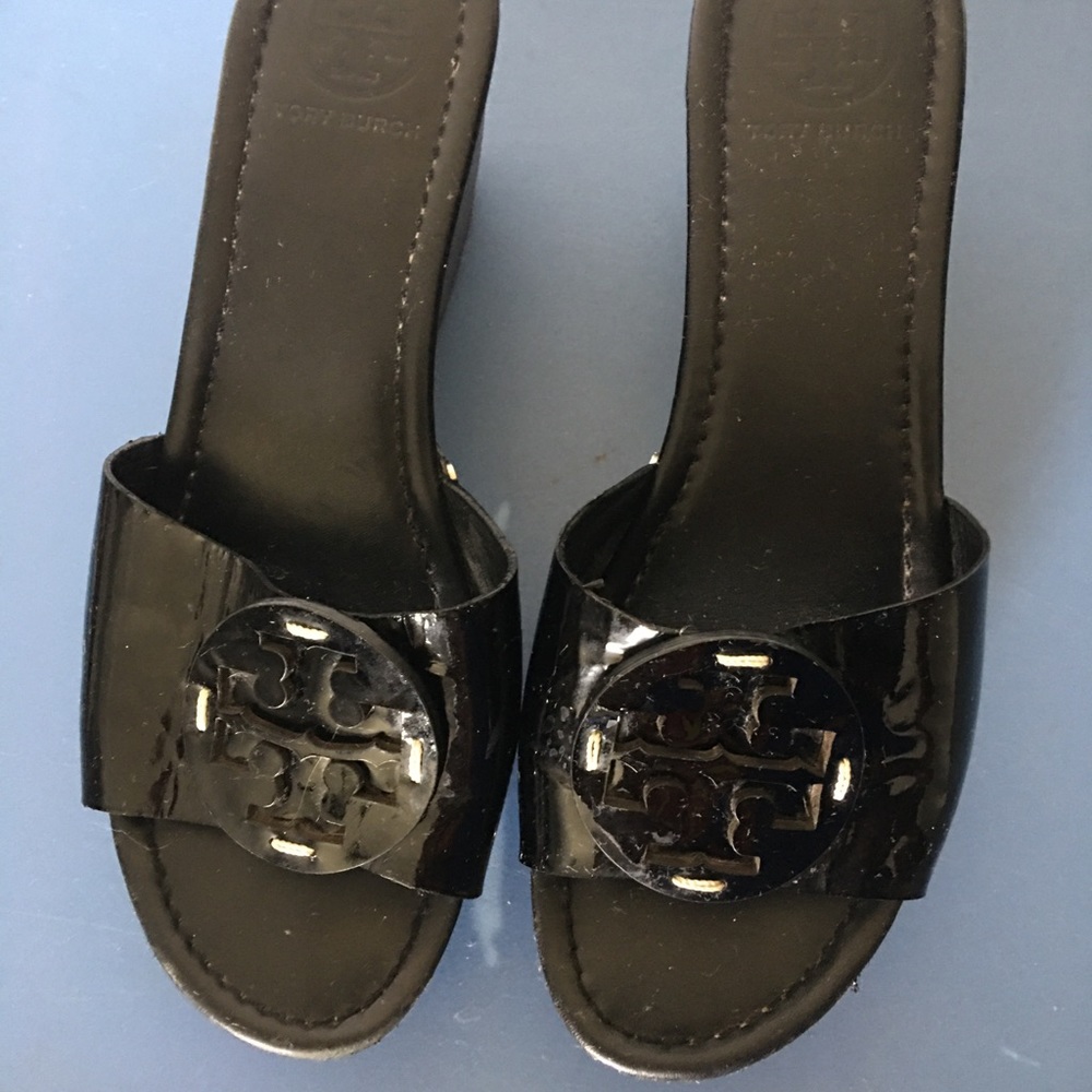 Tory Burch black patti wedges size 9M